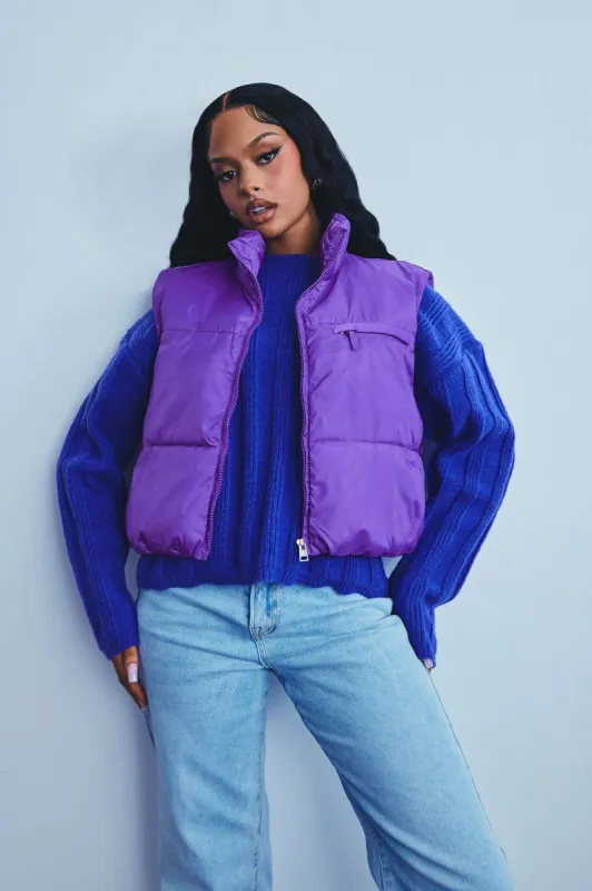 Icy Girl Puffer Vest - Purple sold by Fashion Nova