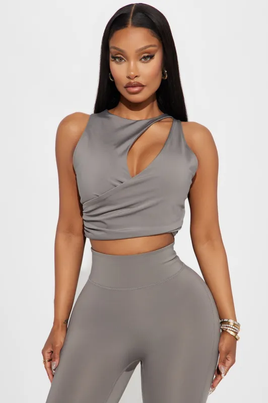 That's A Wrap Active Top - Charcoal sold by Fashion Nova