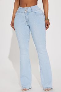 Let It Slide Booty Lifting Stretch Bootcut Jeans - Light Wash sold by Fashion Nova