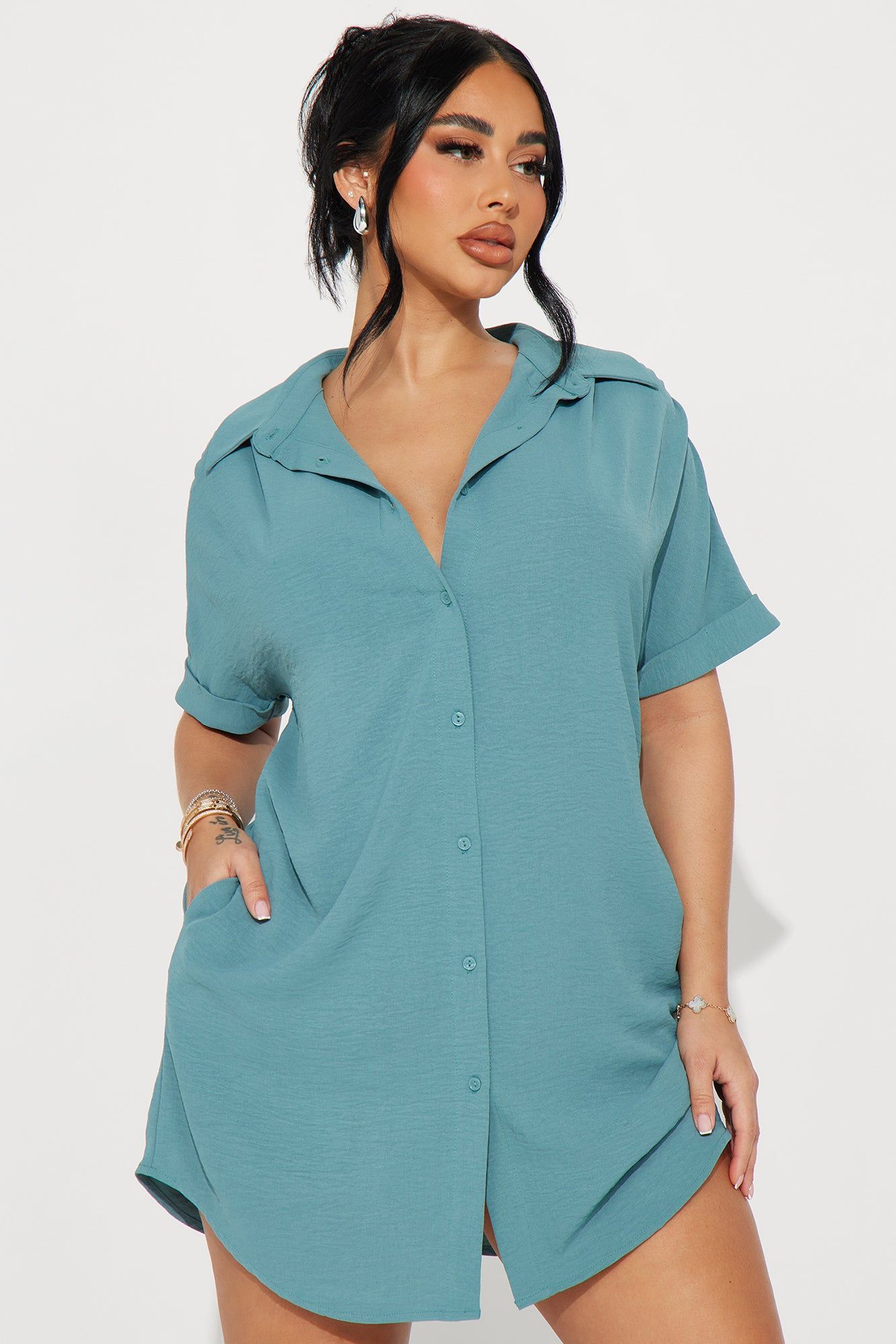 Amelia Mini Shirt Dress - Green sold by Fashion Nova product image thumbnail 2
