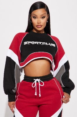 Sport Club Cropped Sweatshirt - Red/combo made by Fashion Nova