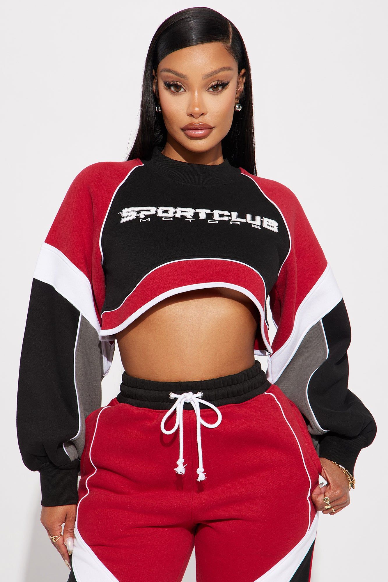 Sport Club Cropped Sweatshirt - Red/combo sold by Fashion Nova