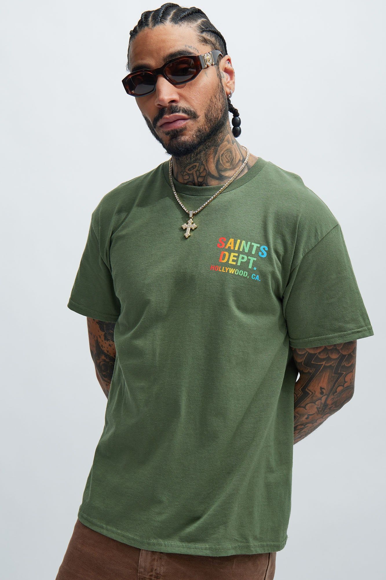 Saints Dept. Short Sleeve Tee - Olive sold by Fashion Nova