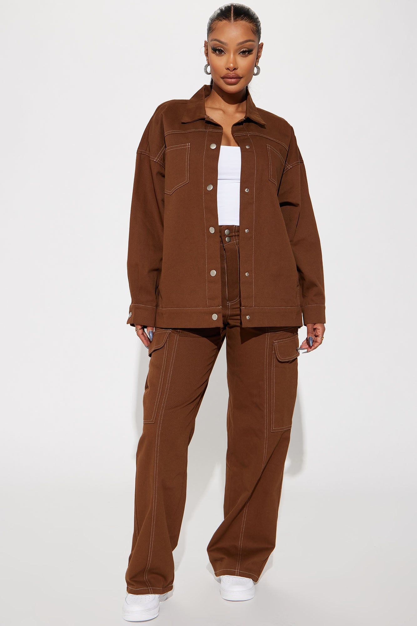 Change Of Plans Cargo Pant Set - Brown sold by Fashion Nova