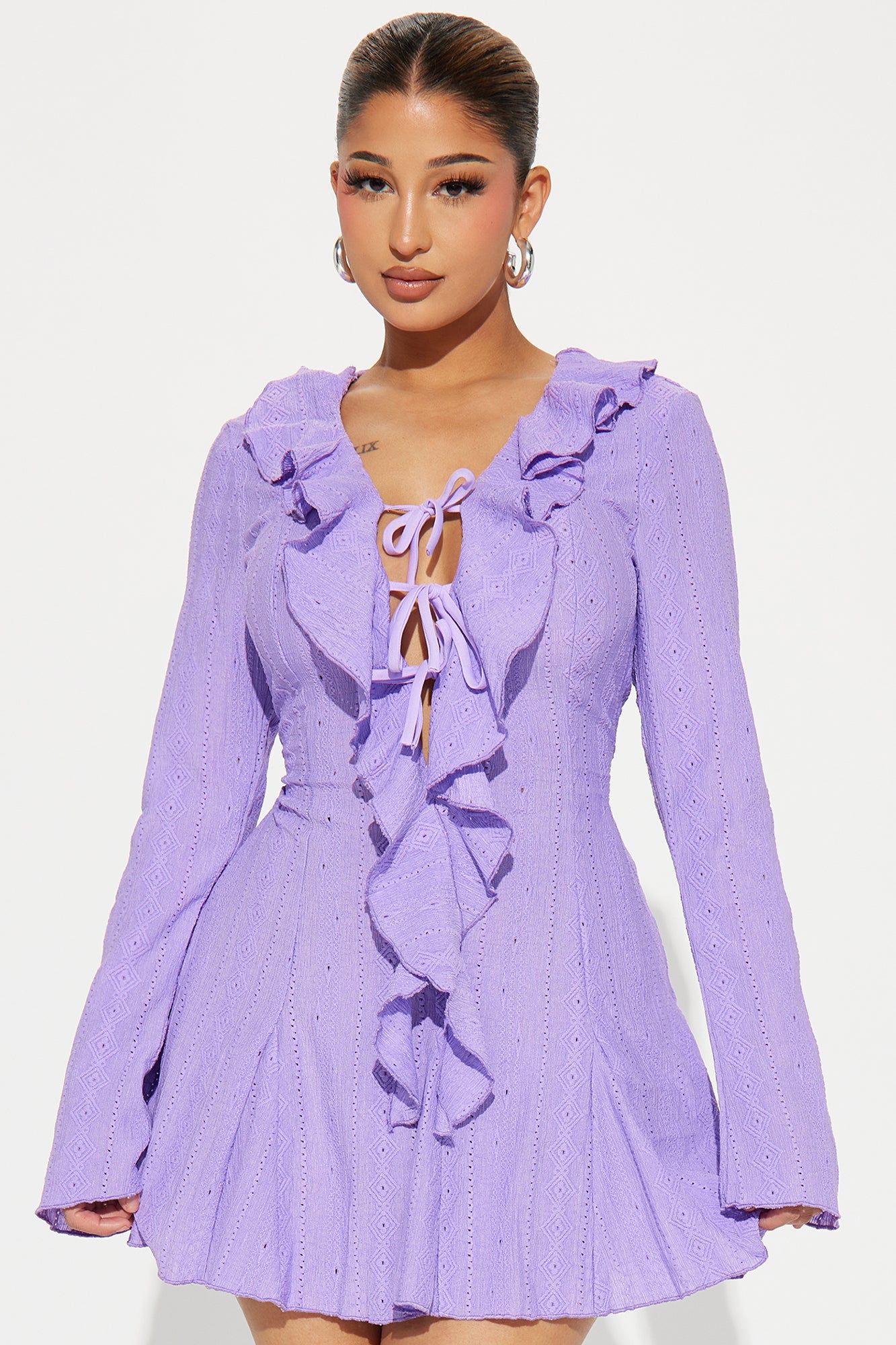 Madelyn Ruffle Mini Dress - Purple sold by Fashion Nova