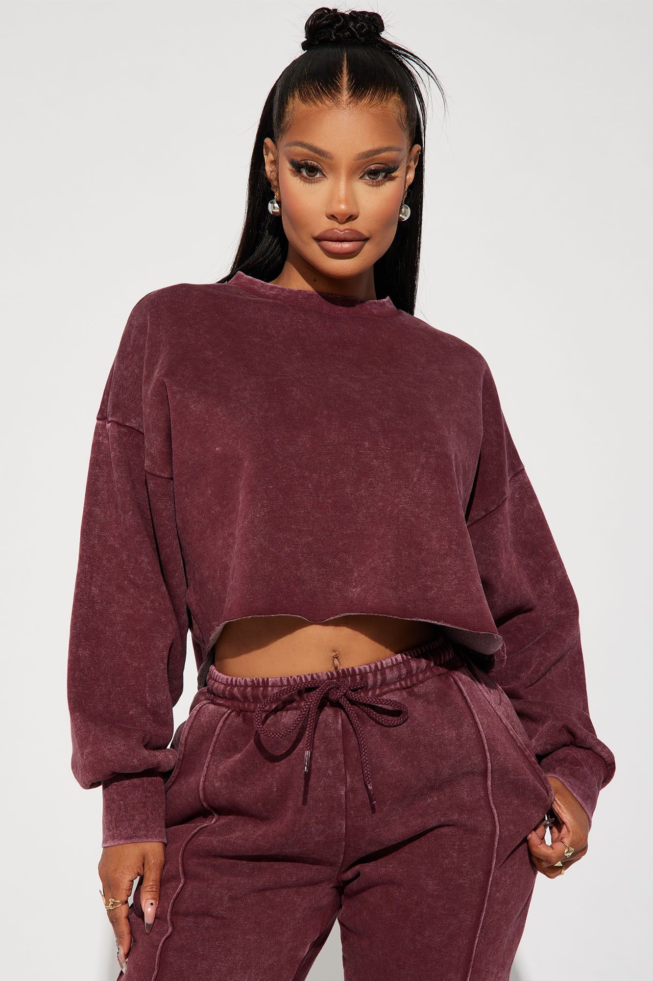 Chill Out Lounge Sweatshirt - Burgundy sold by Fashion Nova