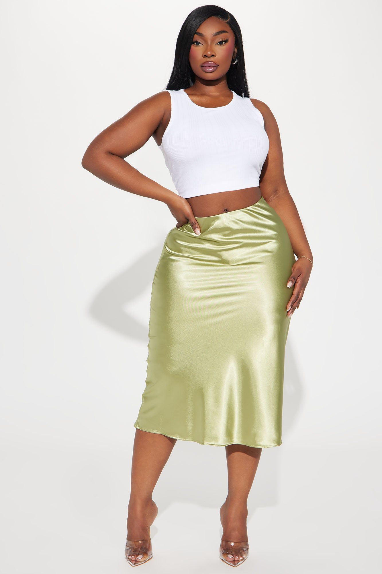 Finer Things Satin Midi Skirt - Sage sold by Fashion Nova product image thumbnail 4