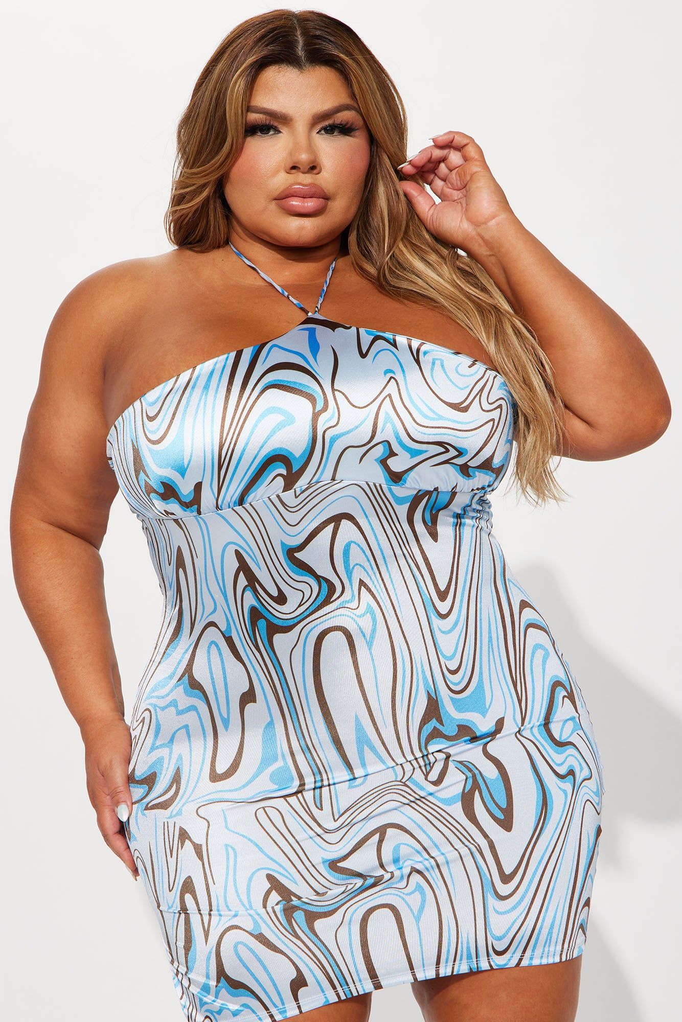 Simone Satin Mini Dress - Blue/combo sold by Fashion Nova