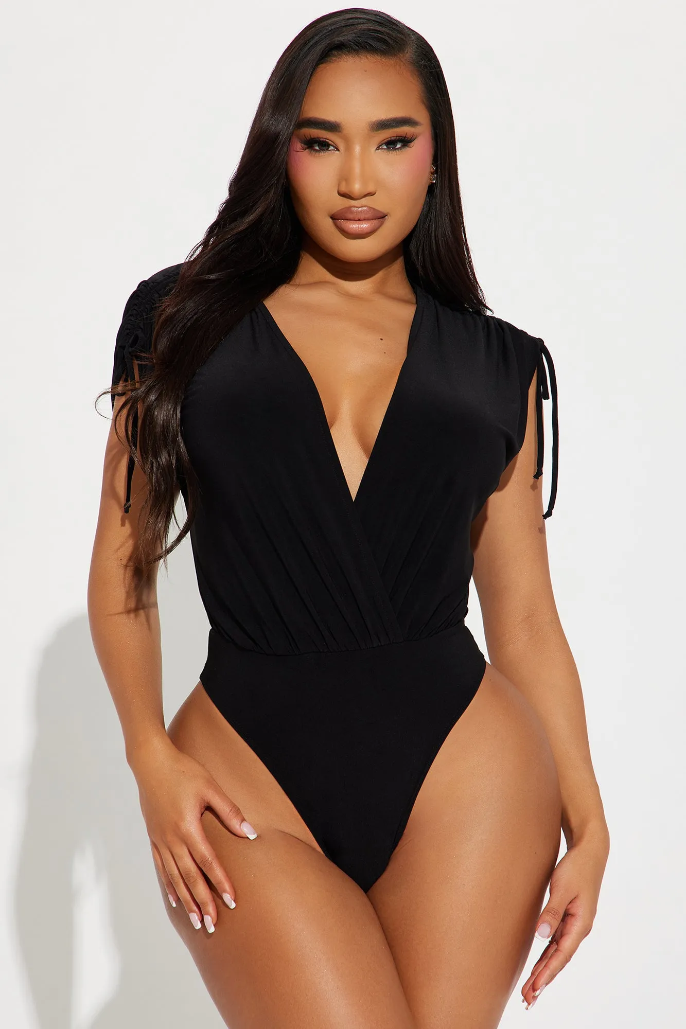 Kathryn Deep V-Neck Bodysuit - Black sold by Fashion Nova