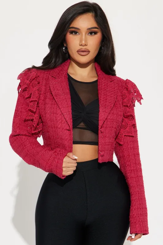 Tea Cake Cropped Tweed Blazer - Fuchsia sold by Fashion Nova