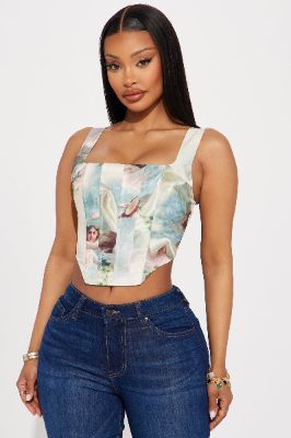 Angel Mood Satin Corset Top - White/combo sold by Fashion Nova