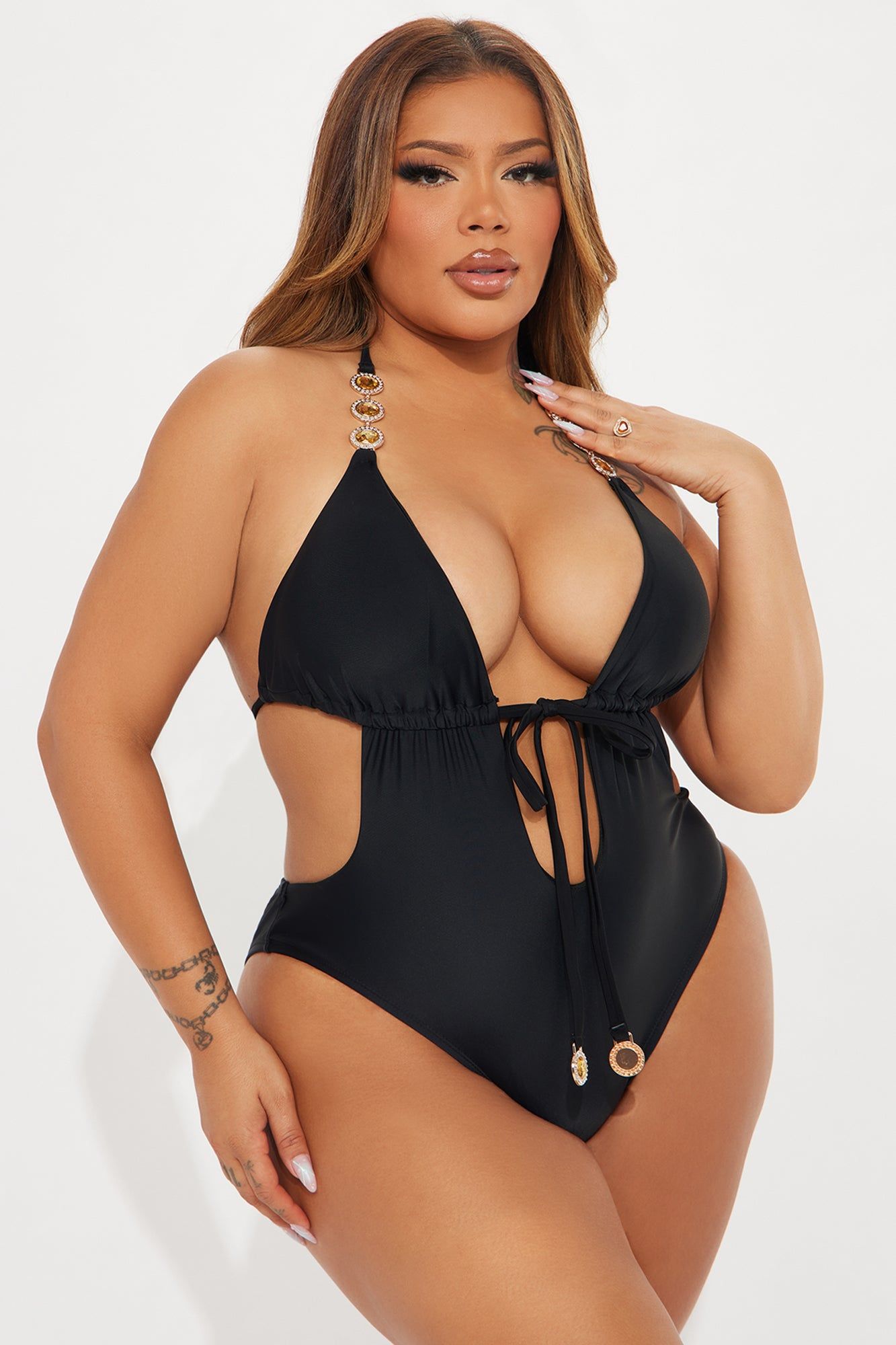 Adalina Crystals 1 Piece Swimsuit - Black sold by Fashion Nova product image thumbnail 5