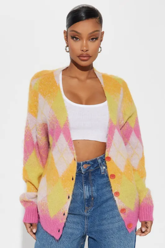 Artsy Argyle Cardigan - Multi Color sold by Fashion Nova
