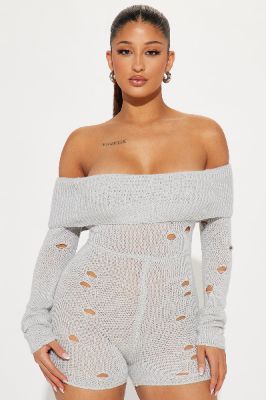 As Time Goes By Sweater Romper - Grey sold by Fashion Nova