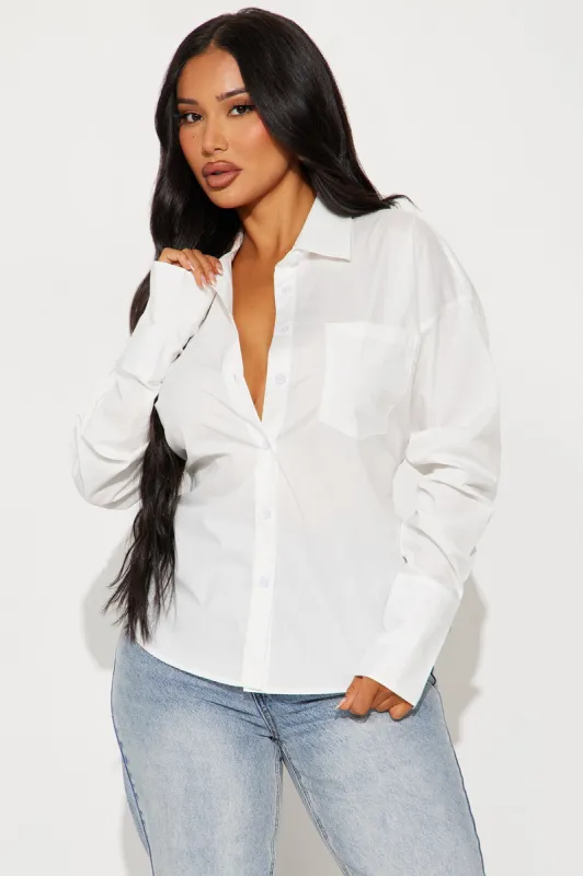 Yours Truly Lace Up Poplin Shirt - White sold by Fashion Nova