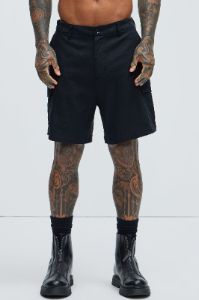 Bahamas Linen Cargo Shorts - Black sold by Fashion Nova