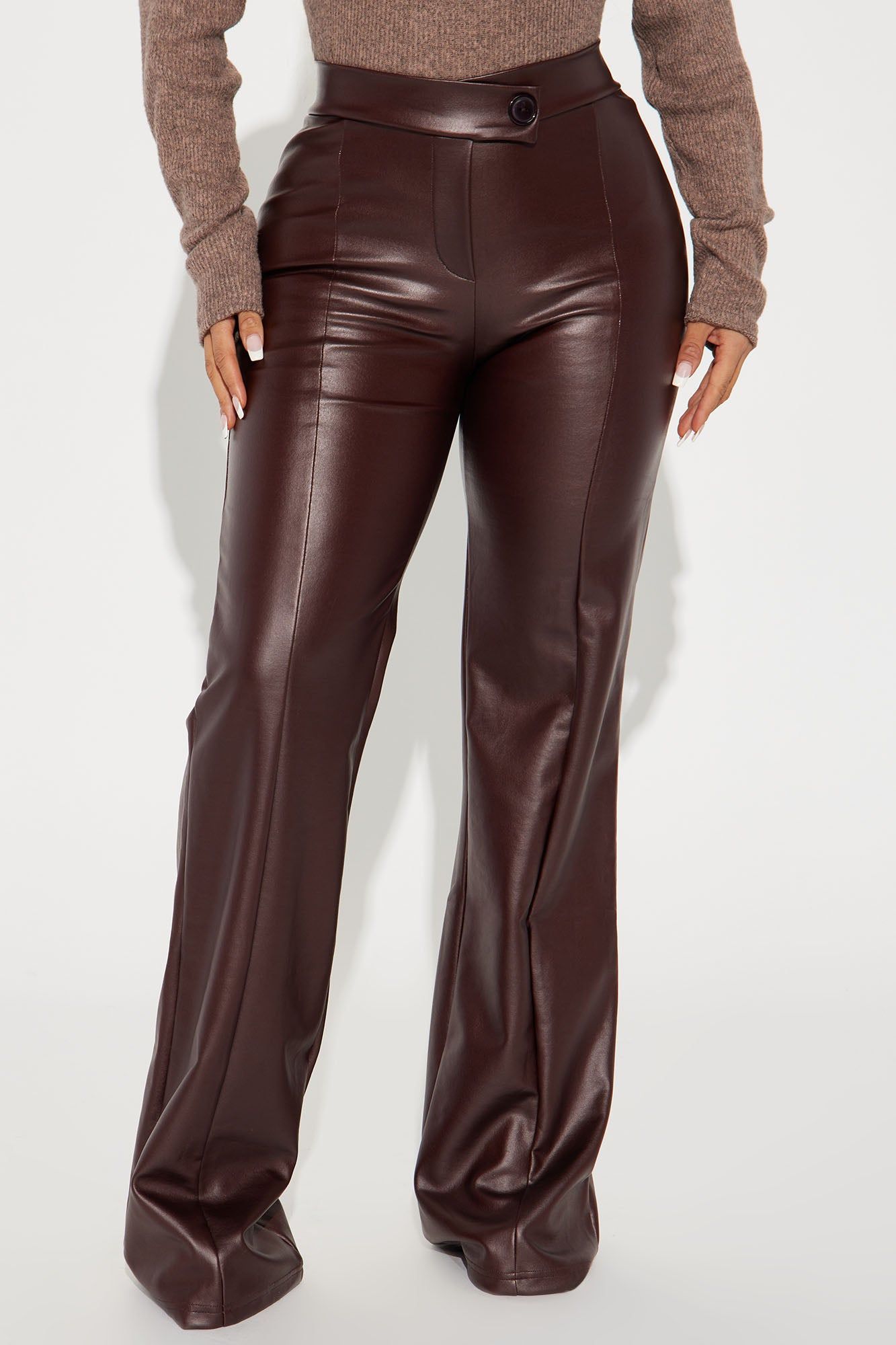 Call It Even Faux Leather Dress Pants - Chocolate sold by Fashion Nova product image thumbnail 2