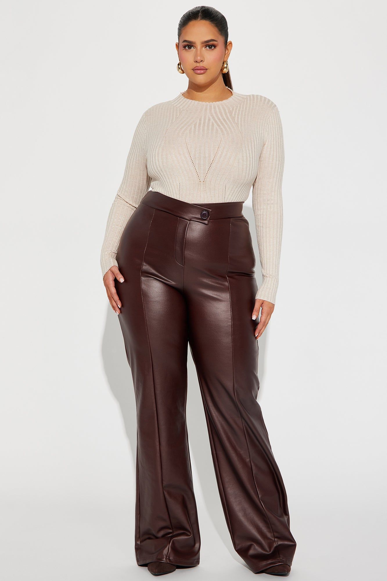 Call It Even Faux Leather Dress Pants - Chocolate sold by Fashion Nova product image thumbnail 4