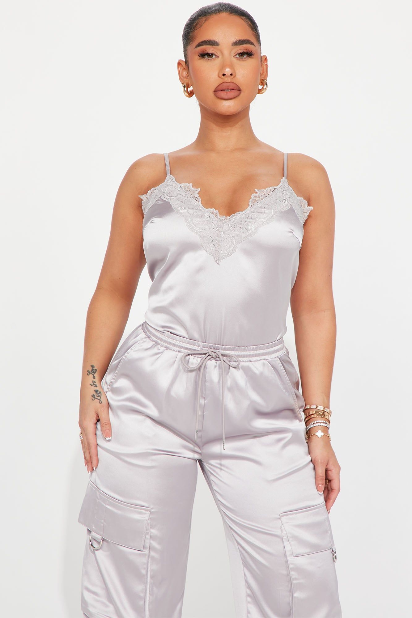 Back To You Satin Jogger Set - Grey sold by Fashion Nova product image thumbnail 3