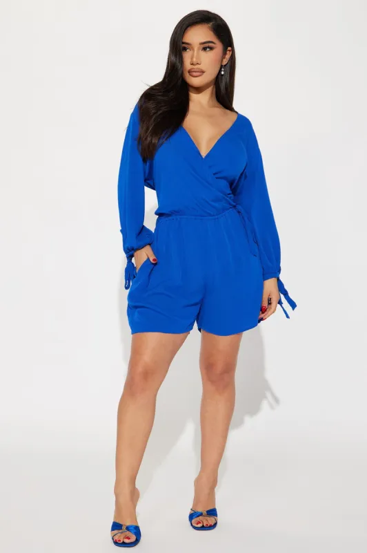 Tell Me Nice Things Romper - Royal sold by Fashion Nova