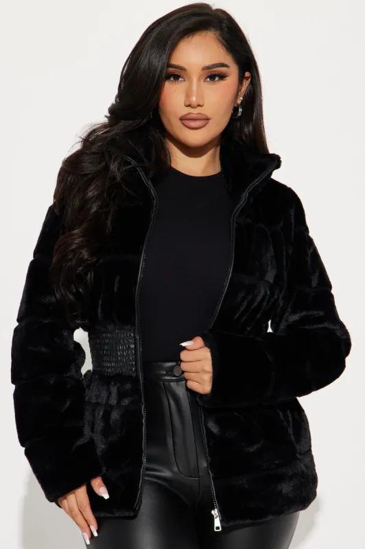 Stay Pressed Faux Fur Jack - Black sold by Fashion Nova