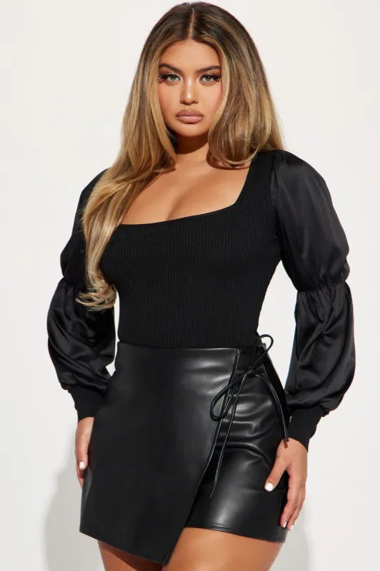 Off To My Destination Sweater Top - Black sold by Fashion Nova