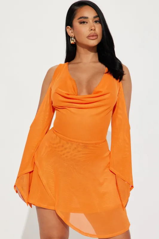 In Town Mesh Mini Dress - Orange sold by Fashion Nova
