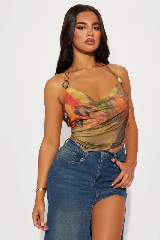 Avery Mesh Halter Top - Orange/combo sold by Fashion Nova