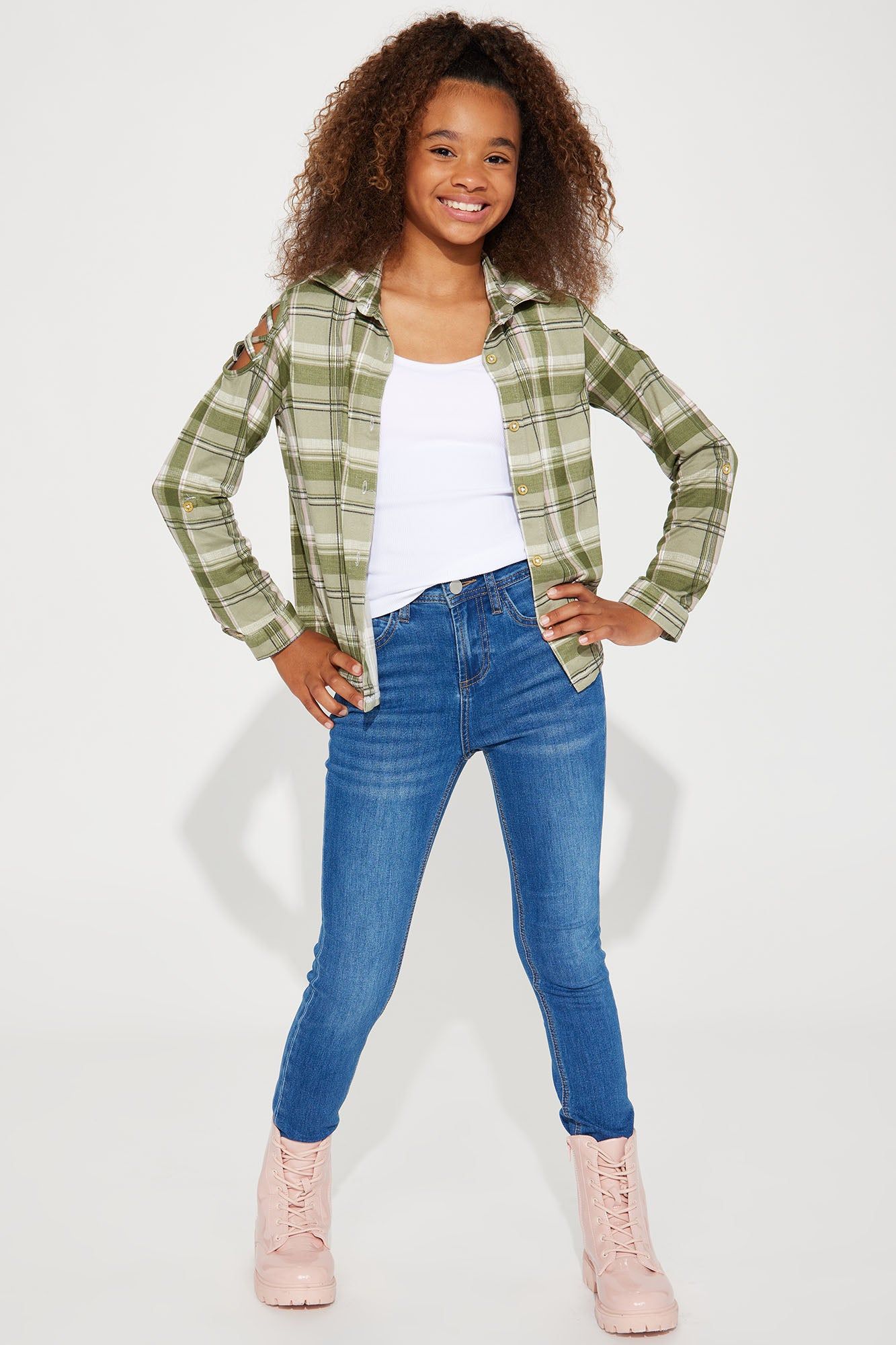 Mini Long Sleeve Knit Plaid Shirt - Sage/combo sold by Fashion Nova product image thumbnail 2