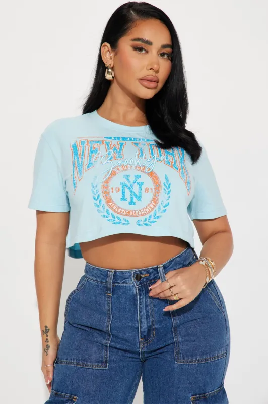 Always Reppin New York Crop Top - Blue made by Fashion Nova