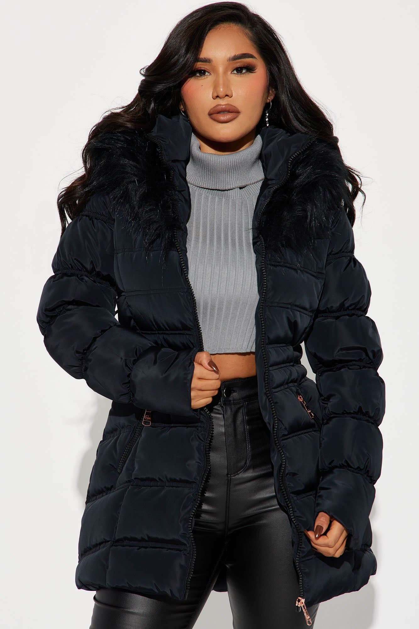 Ice Skating Date Puffer Jacket - Black sold by Fashion Nova