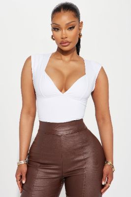 Salty Sweet Plunge Neck Top - White sold by Fashion Nova