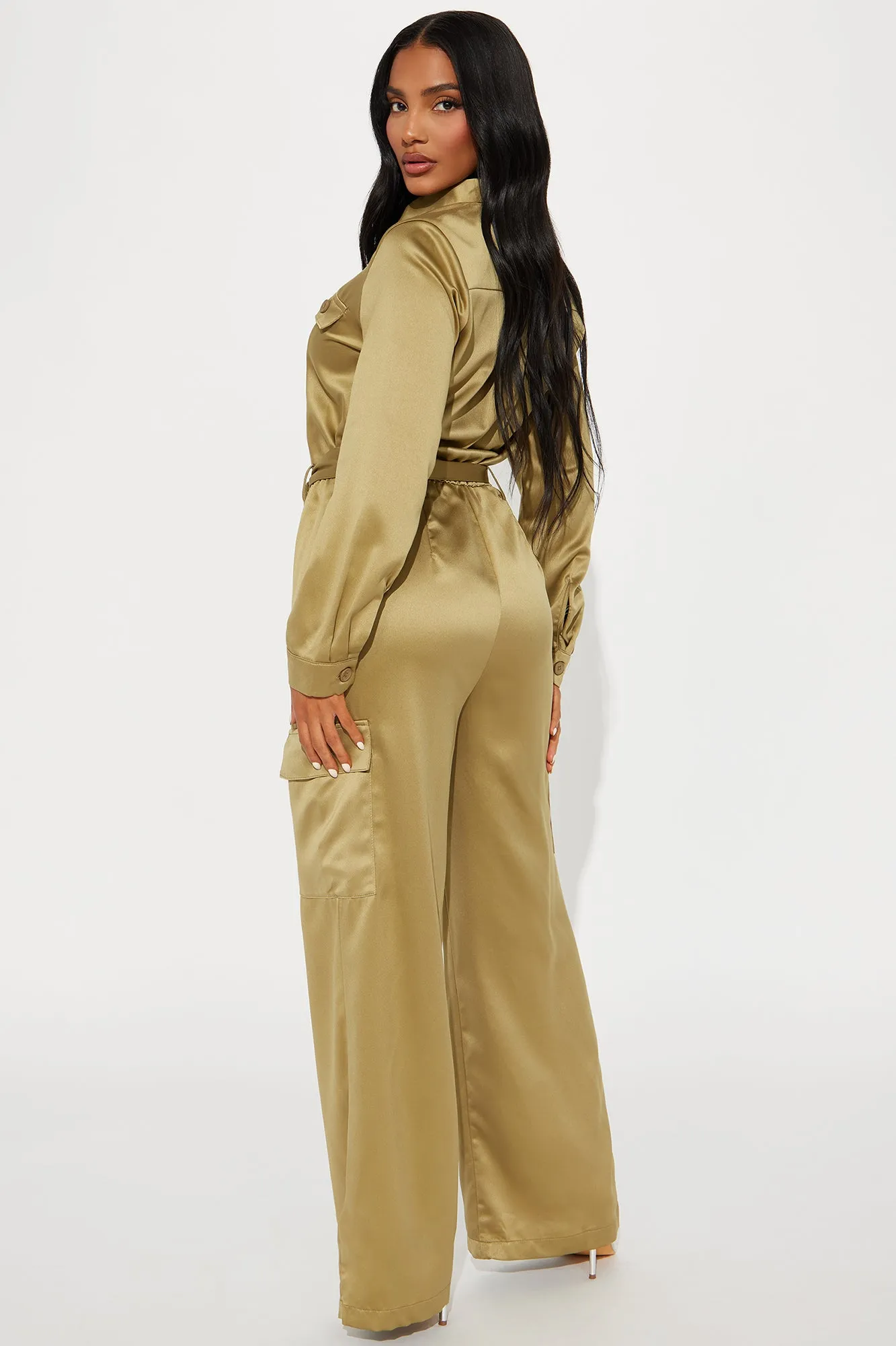 Get With It Satin Jumpsuit - Olive sold by Fashion Nova product image thumbnail 3