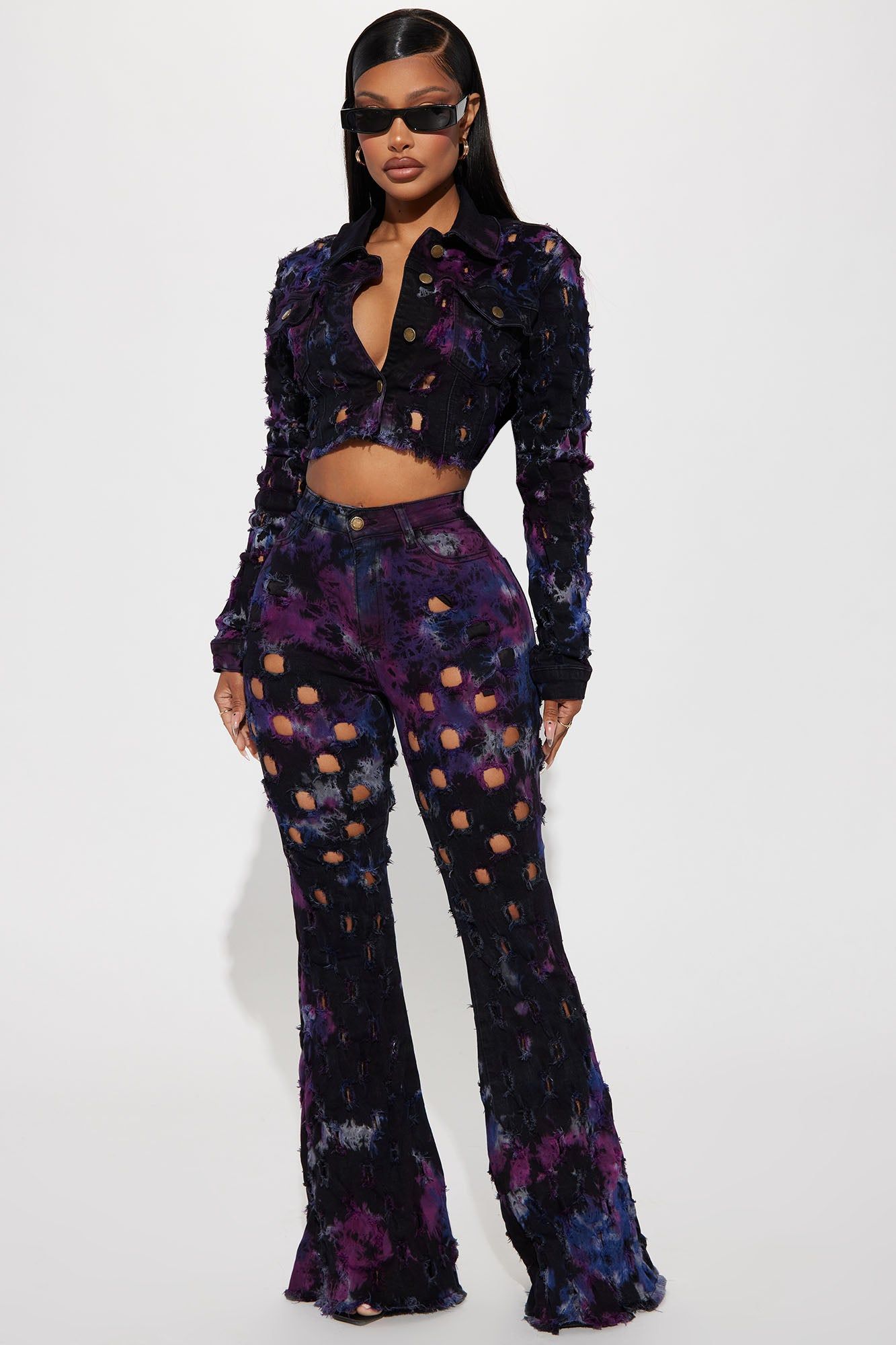 Dazed Stretch Ripped Denim Jacket - Black/Purple sold by Fashion Nova product image thumbnail 2