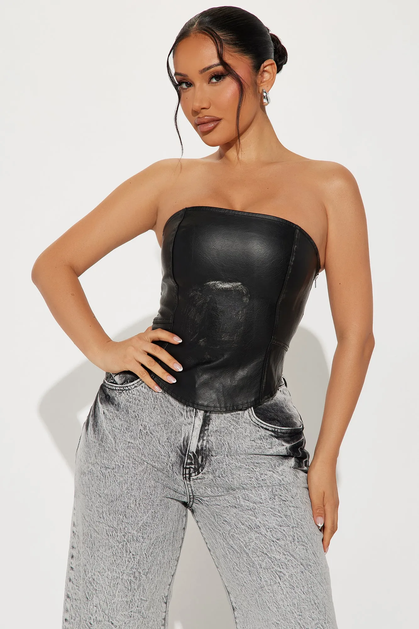 Hot And Dangerous Faux Leather Top - Black sold by Fashion Nova