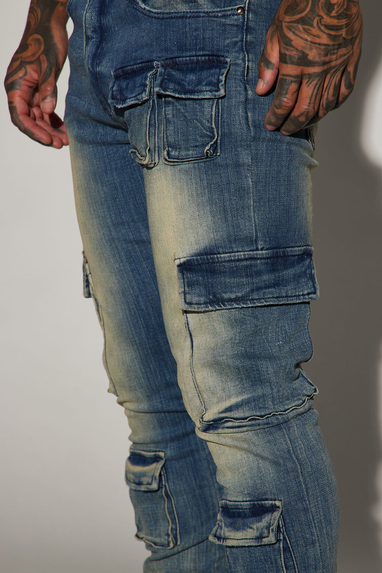 Pocket Me Cargo Stacked Skinny Zipper Flare Jeans - Medium Wash sold by Fashion Nova product image thumbnail 3