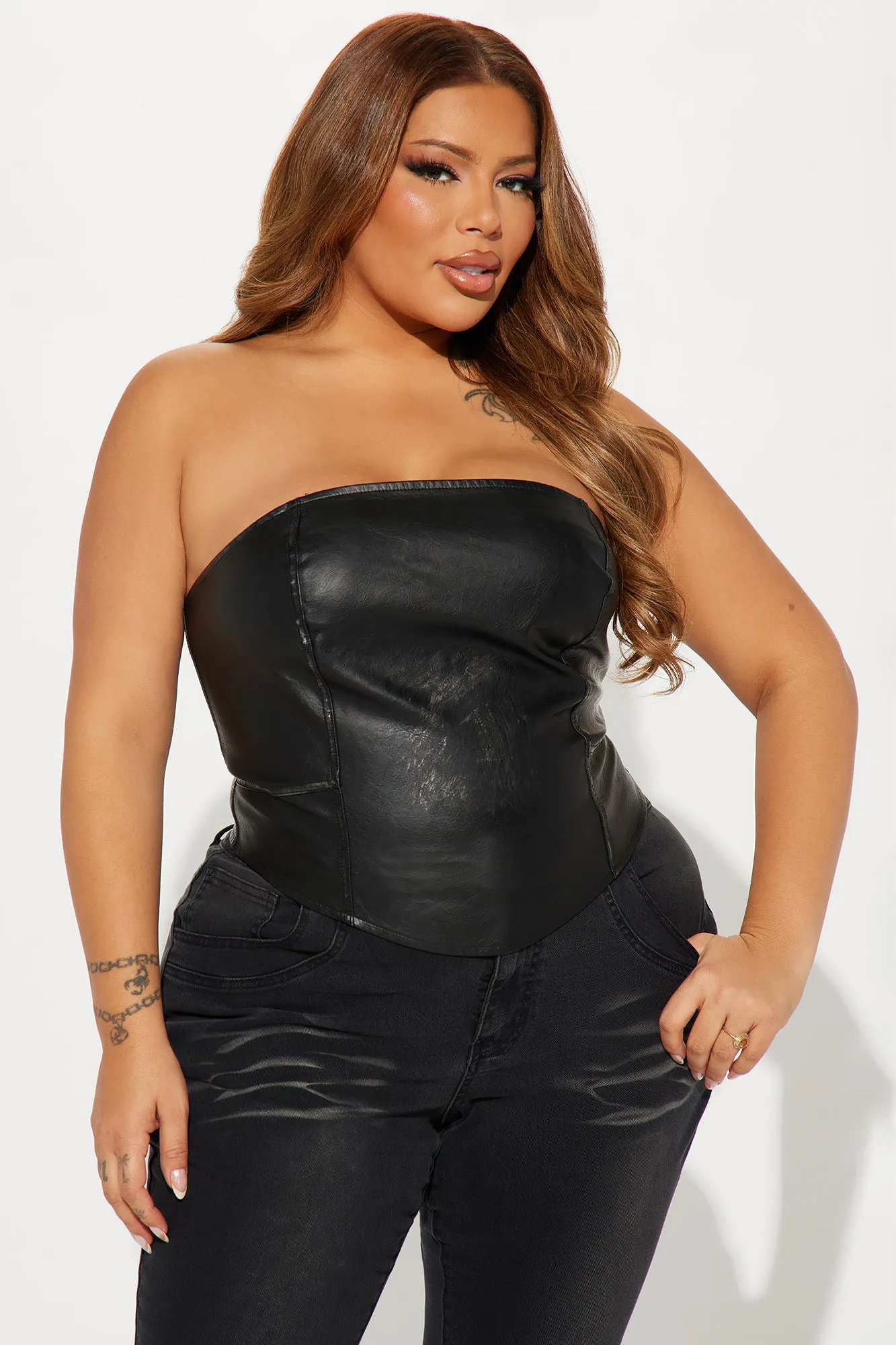 Hot And Dangerous Faux Leather Top - Black sold by Fashion Nova product image thumbnail 4