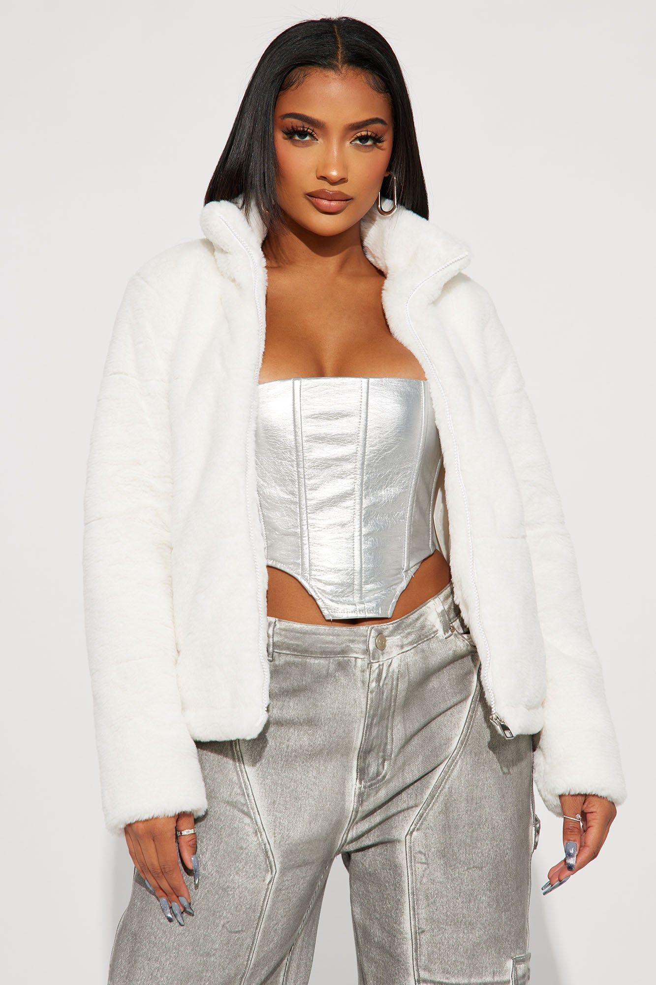 Cold Girl Faux Fur Bomber - Ivory sold by Fashion Nova