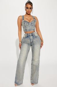 ADSB★(w) VINTAGE SPRAY DOUBLE WAIST JEANS★卓越した新作 VINTAGE SPRAY DOUBLE WAIST JEANS apa832u(DUSTY BLUE