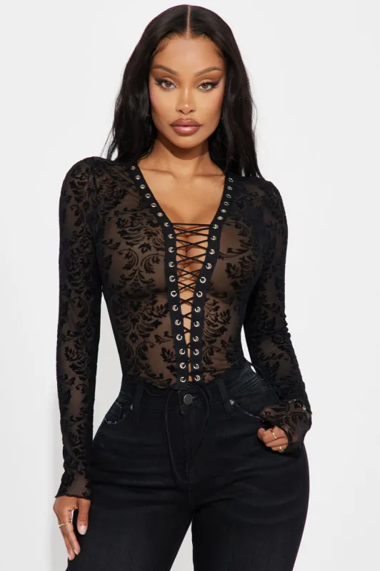 Can't Do It Like Me Lace Up Top - Black sold by Fashion Nova