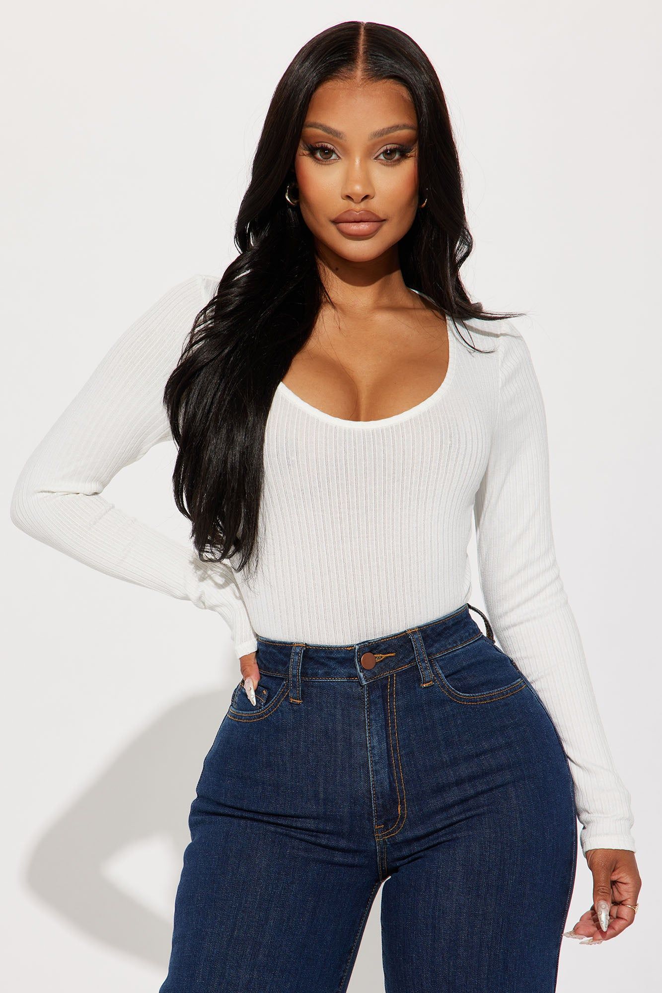 Emelia Ribbed Top - Off White sold by Fashion Nova