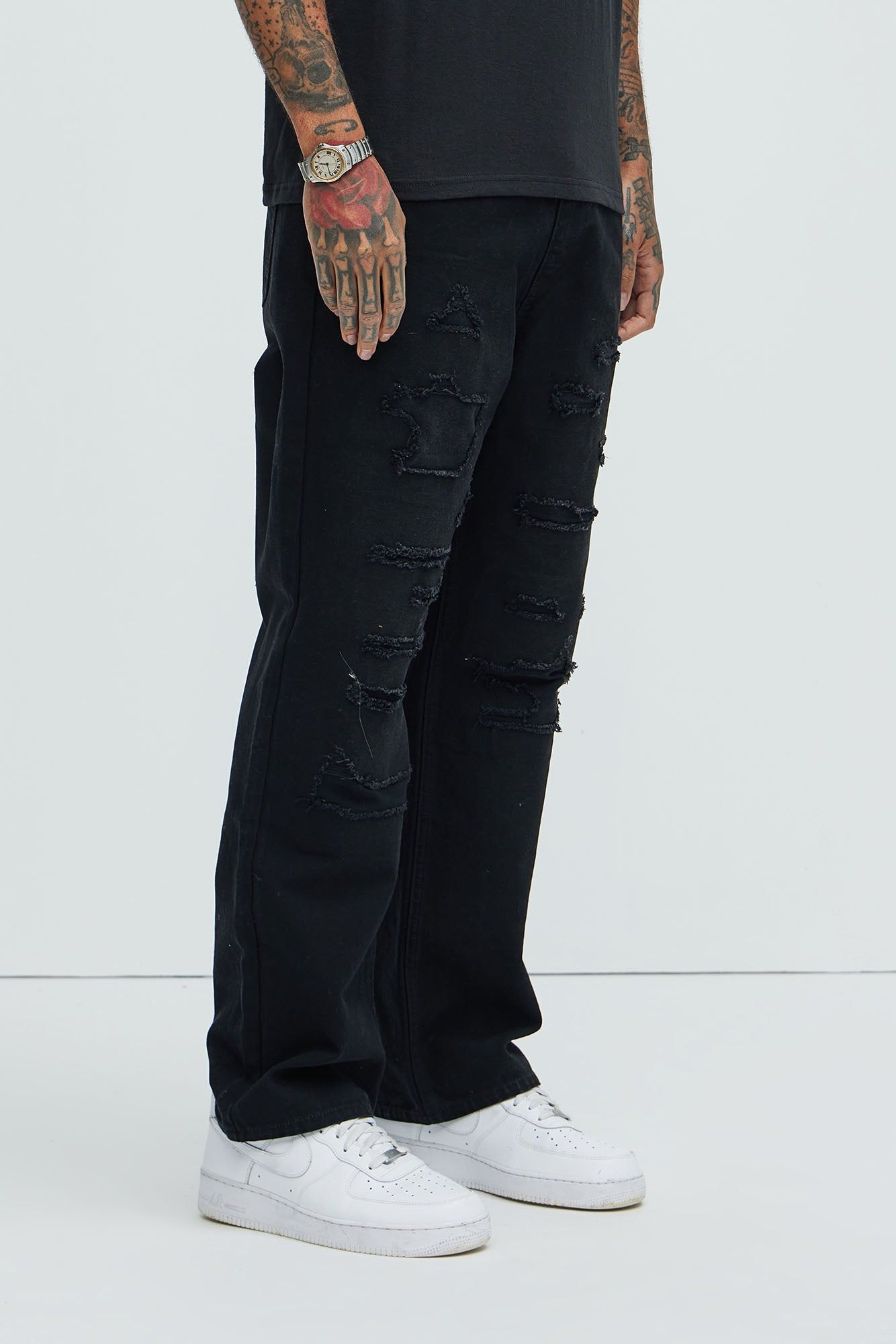 Centola Straight Repaired Pants - Black sold by Fashion Nova
