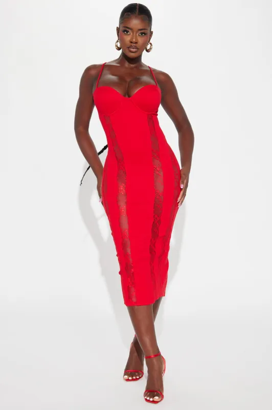 Slight Work Lace Midi Dress - Red sold by Fashion Nova