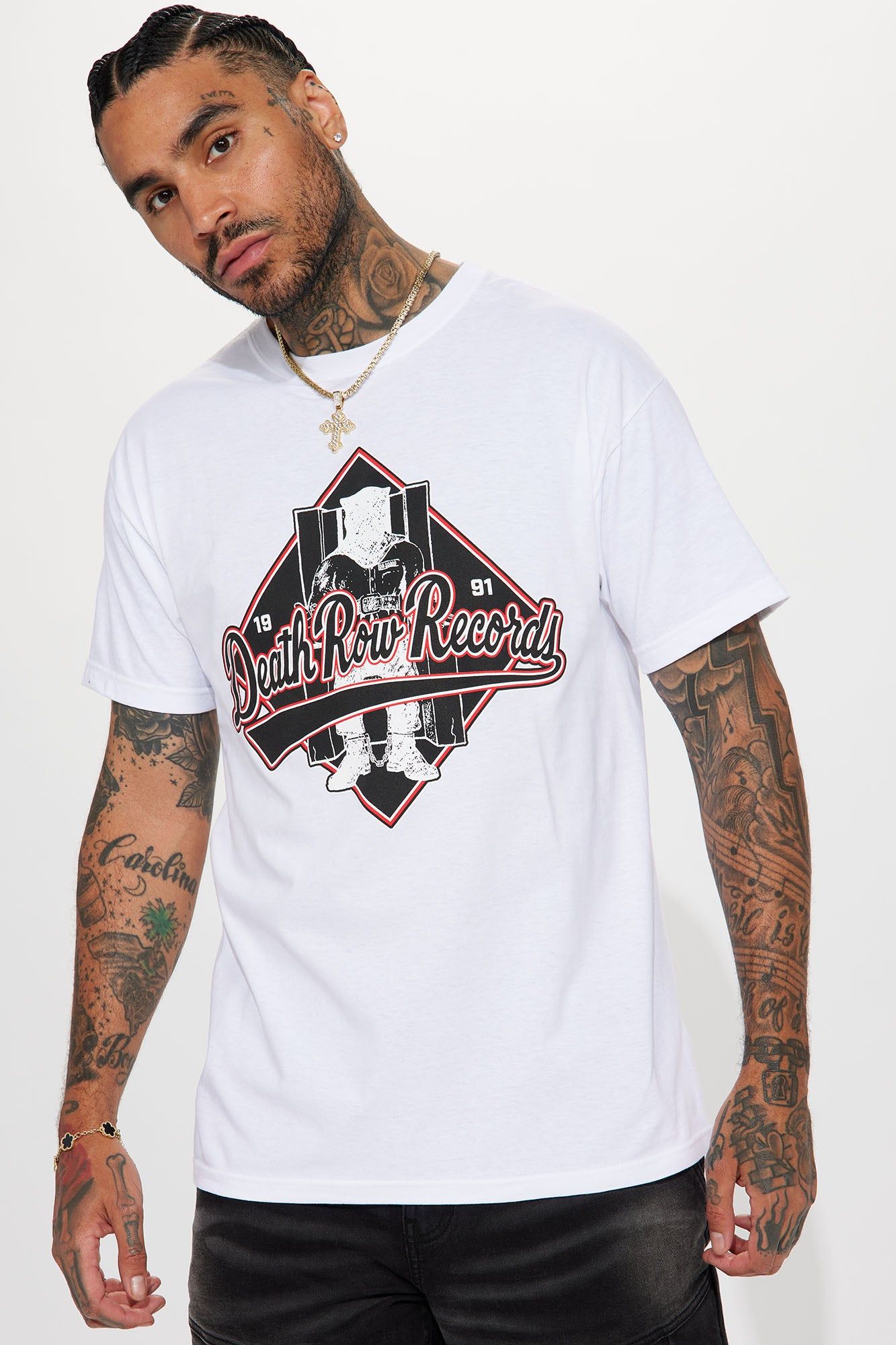 Death Row Records Cursive Short Sleeve Tee - White sold by Fashion Nova