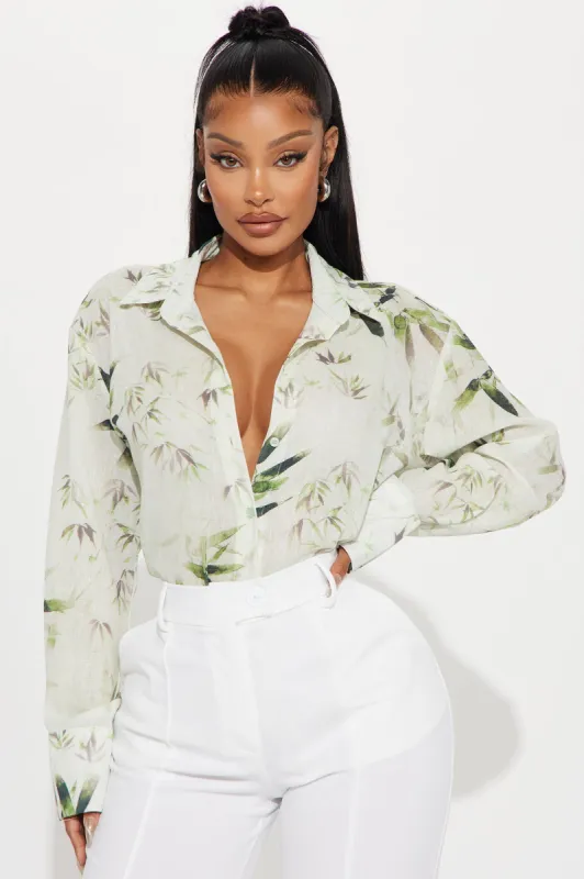 In The Wild Linen Shirt - Green/combo sold by Fashion Nova