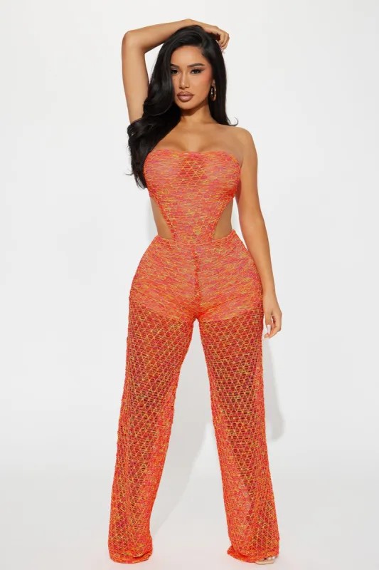 Cancun Life Crochet Jumpsuit - Orange sold by Fashion Nova