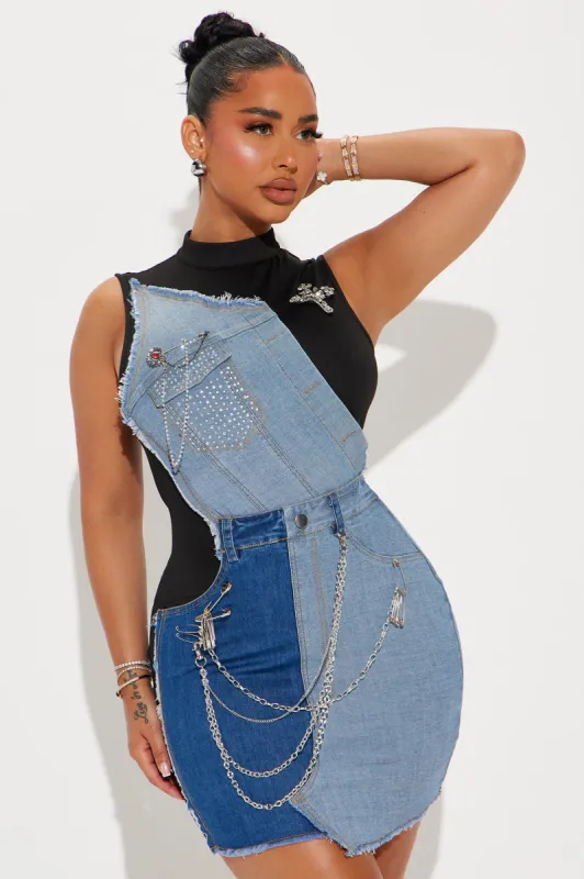 Damsel in Denim Mini Dress - Denim sold by Fashion Nova