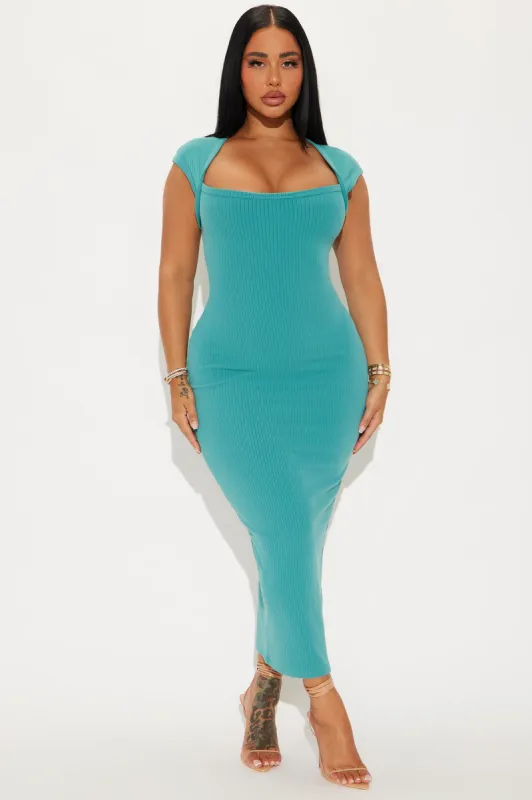 Future Love Ribbed Maxi Dress - Teal sold by Fashion Nova