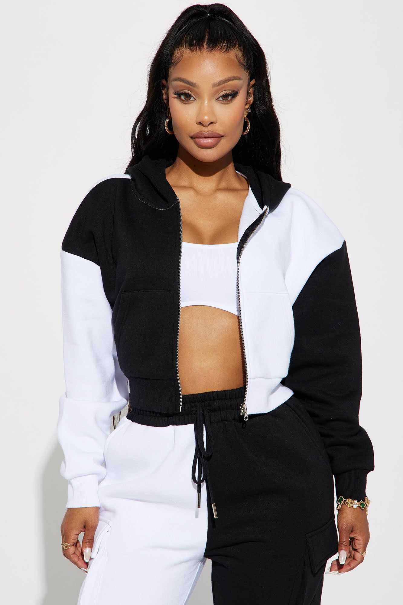 Melinda Color Block Lounge Hoodie - Black/White sold by Fashion Nova