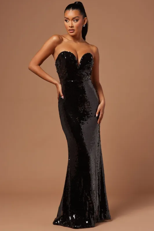 Regina Sequin Gown - Black sold by Fashion Nova